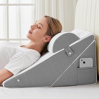 Sasttie Wedge Pillow Set for After Surgery, Adjustable Bed Wedge Pillow Headboard with Orthopedic Memory Foam Neck Cushion – for Acid Reflux, Sleeping, Neck & Back Support, White and Dark Grey