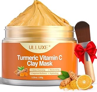 ulluxe Turmeric Vitamin C Clay Mask for Dark Spots, Dull Skin, Moisturizing, Skincare Facial Mask for Blackheads and Pores Cleansing, Improve Uneven Skin Tone, Face Skincare Gift, 5.29 oz