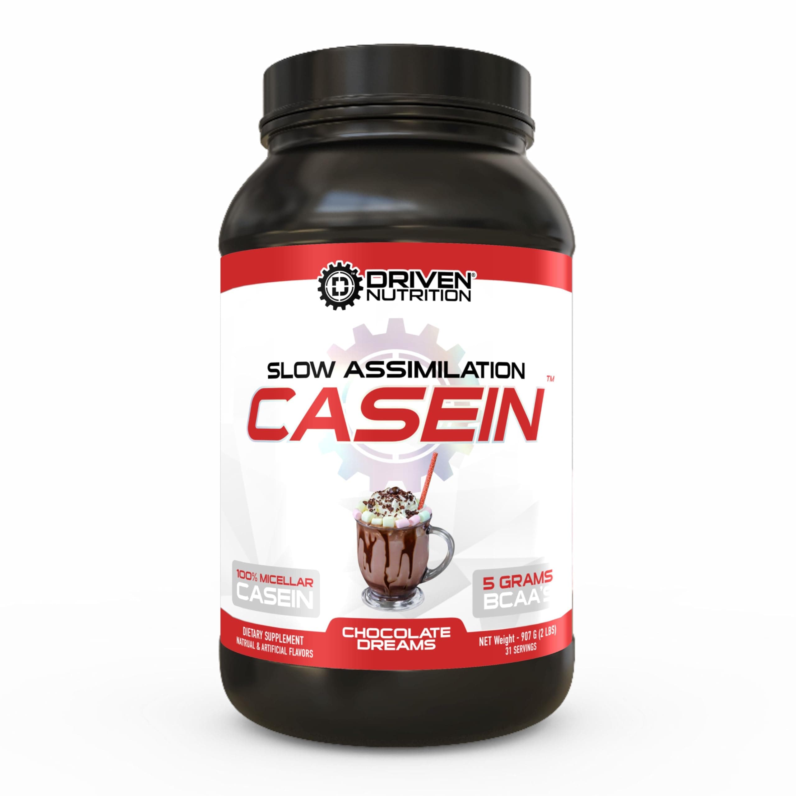 Driven Casein- 100% Micellar Casein Protein Powder with Added BCAA and Digestive Enzymes for Nighttime Muscle Recovery (Chocolate Dreams)