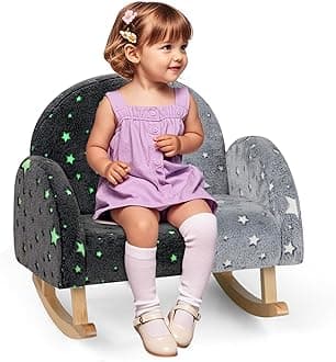 INFANS Kids Sofa with Glow in The Dark, Toddler Rocking Chair with Solid Wooden Frame Anti-Tipping, Upholstered Comfy Foam Children Chair for Kindergarten Playroom Preschool, Gift for Boys Girls