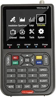 V8 Digital Satellite Finder, SAT Digital Locator S2X S MPEG‑2/4 Receiver Sat Detector H.264 with 3.5 Inch LCD Screen, Built in 4000mAh Battery for Adjusting Sat Dish