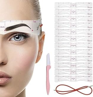 Eyebrow Stencil Shaper Kit, 12 Pieces Reusable Shapers Template Stencils with 1 Straps and 1 Razor Trimmer, DIY Stamp Kit for Grooming and Drawing Brows for 3 Minutes Makeup