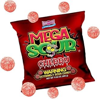 Barnetts - Mega Sour Candy Cherry 500g - Trendy Sweet Bags - Traditionally Handmade Sweets - Sour Coating Lasts 20 Seconds - Candies for Party Bag, Gift Hamper, or Hamper Box