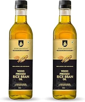Shree Aanantam Cold Pressed Rice Bran Oil - 1 Liter | Bottle | Kolhu/Kacchi Ghani/Chekku | 100% Pure & Natural | Chemical-Free | Wood Pressed Rice Bran Oil for Cooking (1l (Pack of 2))