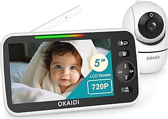 OKAIDI 720P HD Baby Monitor, 5 Inch Baby Monitor with Camera and Audio, 5000mAh Battery, Remote Pan-Tilt, 3X Zoom, 1000ft Baby Monitor NO WIFI, Night Vision, 2-Way Talk, Temperature, Lullabies
