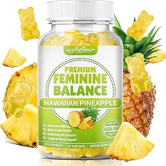 softbear Premium Feminine Balance Gummies for Women, Pineapple PH Balance Gummies for Women's Healthy Odor, Flora, Vaginal, Immune Support, Vegan, Gluten-Free, 60 Gummies