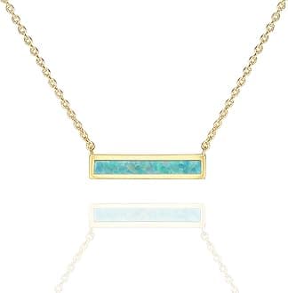 PAVOI14K Gold Plated Thin Bar Green/White Created Opal Necklace Pendant 16-18