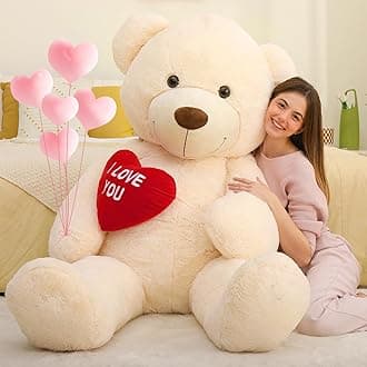 MorisMos 130 cm Teddy Bear Large XXL with Heart I Love You Ivory Giant Teddy Bear Cuddly Bear XXL Filled Children Boys Gift