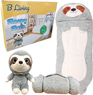 Kids Sleeping Bag With Pillow - Sloth 3-In-1 Large Sleeping Bag For Children Converts Into A Happy Napping Play Pillow & Pjama Case. Animal Childrens Sleeping Bag (Sloth)