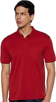 Peter England Men's Premium Regular Fit Half Sleeve Polo T-Shirt with Pocket | Cotton Rich | Birds Eye Interlock Weave