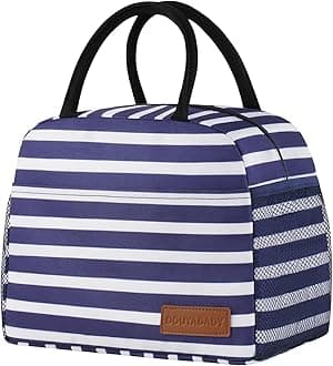 Lunch Bag Women/Men Lunch Box Women/Men (Dark blue+White Stripes)