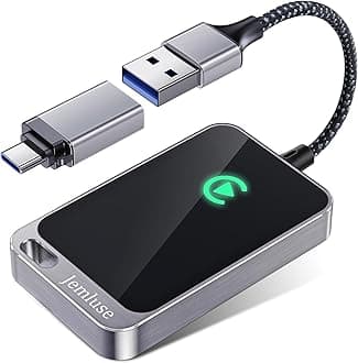 Jemluse Wireless CarPlay Adapter for Apple iPhone (2024 Upgrade) - User Seamless Connection for Converting Wired to Wireless Car Play Adapter - No Lag from iOS 10+ Screen with USB C (Black Silver)