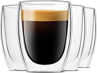 LUXU Double Wall Stemless Wine Glasses(4-Pack)-11oz,Insulated Layer Coffee Tea Cups,Double Wall Glass Cup,Short Wine Glasses,Clear Beverage Glasses for Water,Red or White Wine,Hot & Cold Drinks