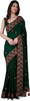 Women's Vichitra Silk Embroidred work Saree with Unstitched Blouse Piece
