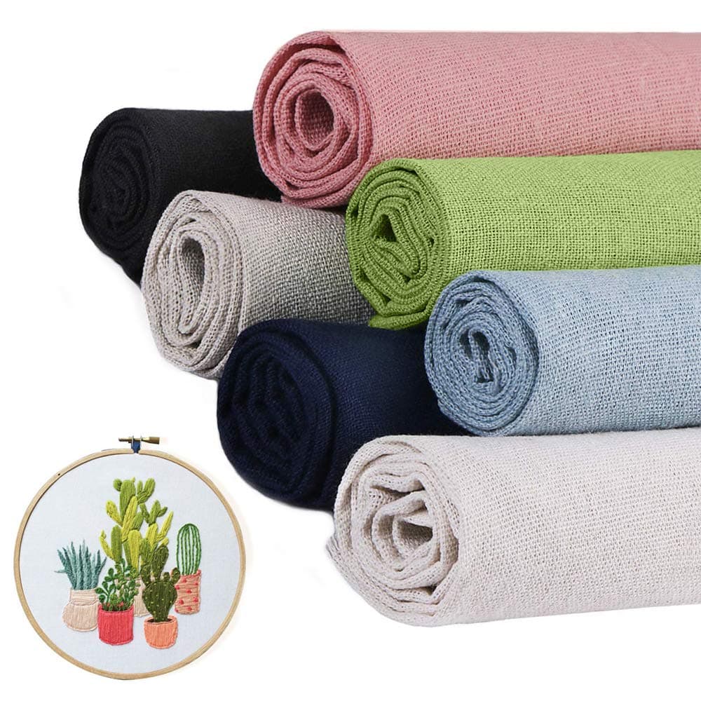 MWELLEWM 7 Pcs/Set Linen Needlework Fabric Solid Colour Cloth Garments Crafts Accessories Square Embroidery Cloth (50 * 50CM)