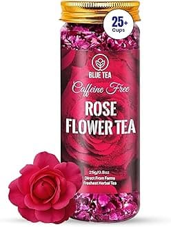 BLUE TEA - Rose Tea - 0.88 Oz (25 Cups) Loose | Rich in Vitamin-C - For Hair & Skin | Natural Sun Dried | Caffeine Free - Flower Based - Herbal Tea - Vegan | Pet Jar