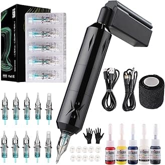 STIGMA Wireless Tattoo Machine Kit Rotary Complete Tattoo Set with 50Pcs Tattoo Cartridges Needles and Wireless Power Supply Battery for Beginners and Artists STP29KITP199-1