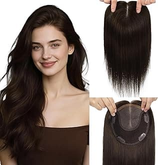 Toppers for Women Real Human Hair 6x7inch Large Base 360° Cover 12inch Hairpieces for Women with Thinning Hair Dark Brown Add Hair Volume (#2Toppers-12inch)