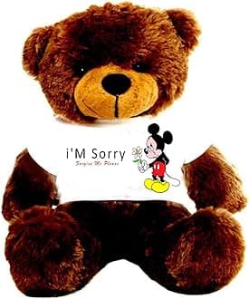 Hug'n'Feel® Soft Toys Big Teddy Bear Wearing I'm Sorry T-Shirt 3 feet Chocolate Brown_T Shirt_ I'm Sorry Plush & Stuffed Toys