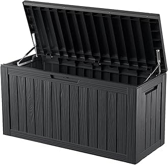 80GAL Black Outdoor Deck Box with Lockable Lid - Waterproof, SGS - Tested UV Resistance, Offers Ample Space for Patio Cushions, Pool Accessories, and Gardening Supplies, Simple Assembly Process