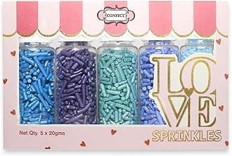 Confect Frozen Sprinkles | Sprinkles for Cakes & Cupcakes Decoration | Pack of 5 Pool Party Sprinkles | Purple, Dark Cyan, Pastel, Purple & Baby Blue Jimmies - 100 Grams