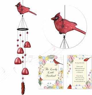 Cardinal Wind Chimes for Outside，Red Bird Wind Chimes Outdoor Decorations, for Mom/Grandma，Garden Patio Backyard Hanging Decor.