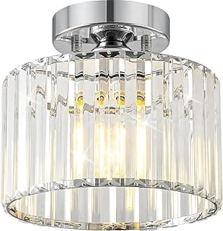 Crystal Chrome Semi Flush Mount Ceiling Light Modern Hallway Light Fixture Metal Close to Lamp for Entryway Bathroom (8.66 inch)