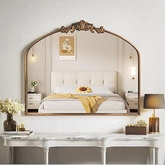Gold Wall Mirror, Arched Vintage Baroque Ornate Traditional Mirrors, Antique Decorative Farmhouse Brass Mirror for Living Room, Bedroom, Entryway, Bathroom Vanity, Fireplace (Gold, 30 x 36)