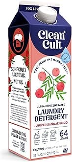 Laundry Detergent Liquid Soap - Juniper Sandalwood - Defeats Stains & Odors - Free From Harsh Chemicals - Paper Based Carton, Uses 90% Less Plastic - (32oz, 1 Pack)