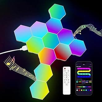 12-Pack Hexagon Light Panels – Smart RGB LED Wall Lights with App & Remote – Music Sync Gaming Lights for Room Decor, Birthday & Party Gifts for Boys, Teens, Men, Boyfriends, and Kids