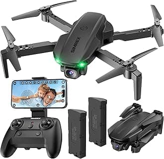 SIMREX Drone With 1080P Camera for Kids Adults, Mini RC Quadcopter Foldable, One Key Start, Waypoint Fly, Headless Mode, Auto-Follow, 3D Flip, 3 Speeds, 2 Batteries, Easy for Beginners, Black