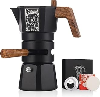 Bincoo 2 Cups Stovetop Espresso Maker Double Valve Moka Pot with Thermostat Extractor,Italian Espresso Moka Pot with Powder Dispenser and Filter Paper for Home（Black）