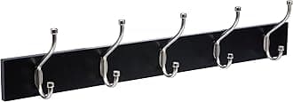 Amazon Basics Metal Wall-Mounted Farmhouse Coat Rack, 5 Hooks, Black