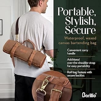 Barillio Bardender Bag Travel Bartender Kit Bag with Bar Tools | Professional 17-piece Bar Tool Set with Portable Waxed Canavs Bag including Shoulder Strap for Easy Carry | Travel cocktail Set