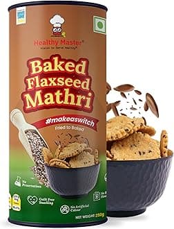 Healthy Master Baked Wheat Mathri (Flax Seed) 250g (Pack of 4) | No Maida | No Palm Oil | Crispy Crunchy Healthy Snack | 100% Wheat | Namkeen Mathi
