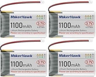 MakerHawk 3.7V 1100mAh LiPo Battery 102540 Rechargeable 1S Lithium Polymer Battery with Protection Board Insulated Rubber Tape, Micro JST 1.25 Plug for Arduino ESP32 Development Board (4 Pack)