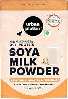 - Urban Platter Soya Milk Powder, 500g (Soy-Based Dairy Alternative | Unsweetened | 49% Protein | Plant-Based | Non GMO)