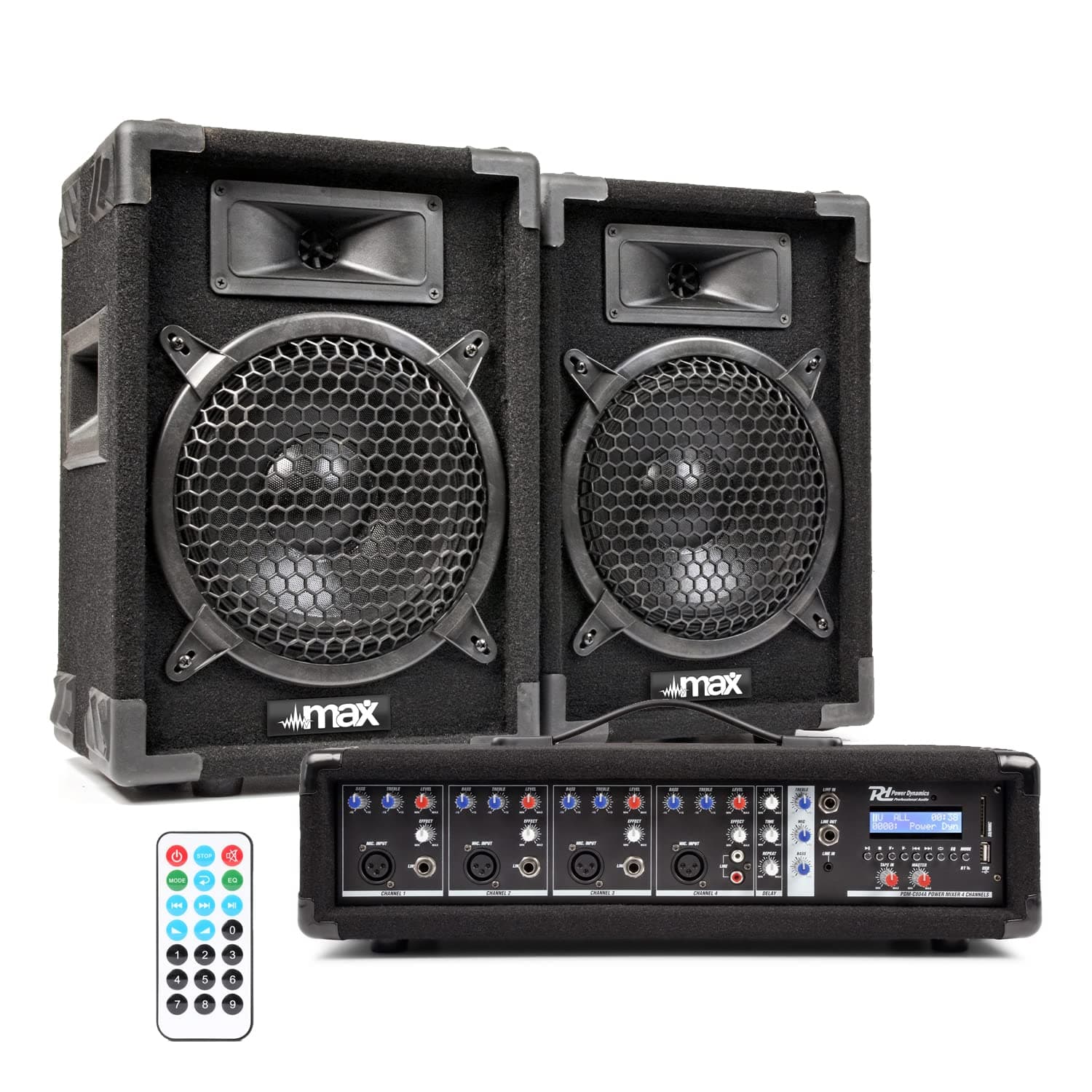 MAX8 8" Passive DJ PA Speaker System with Vonyx Amplifier, 2 Speaker Stands & 2x 6m Cables – Complete 800W DJ Speaker Kit for Events, Parties, Karaoke, Live Sound, Home Use