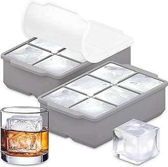KitchFort Large Silicone Ice Cube Tray (2-Pack), Easy Release 2" Big Ice Cubes - Cocktail, Whiskey Ice Cubes Mold - Ice Trays for Freezer with Lid - Stackable Silicone Ice Tray - Gray