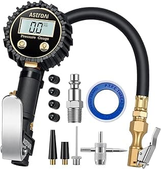 AstroAI Digital Tire Inflator with Pressure Gauge, 250 PSI Air Chuck and Compressor Accessories Heavy Duty with Rubber Hose and Quick Connect Coupler for 0.1 Display Resolution, White Backlit