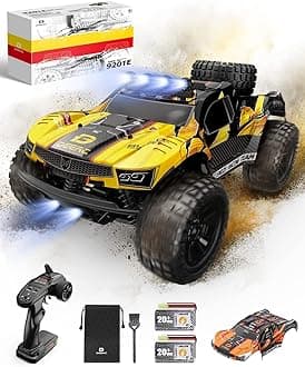 9201E 1:10 Large Remote Control Truck with Lights, Fast Short Course RC Car, 48 km/h 4x4 Off-Road Hobby Grade Toy Monster Crawler Electric Vehicle with 2 Rechargeable Batteries for Adult Kid Boy