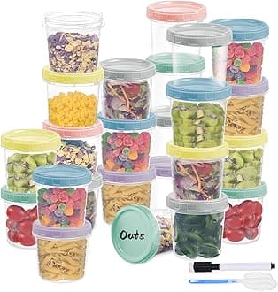 Yomarket 24pcs 16 oz Plastic Deli Containers with Screw Lids, Small Freezer Container Reusable 2 Cup Food Storage Container with Pen & Brush for Snack Salad Fruit, Microwave & Dishwasher Safe BPA Free