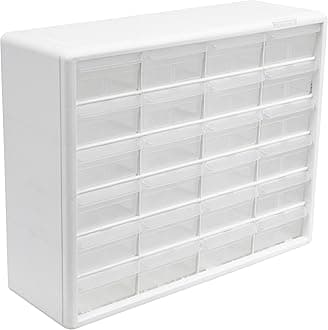 24-Drawer Plastic Drawer Storage Cabinet for Garage Organization, Bead Organizer, Building Bricks Storage, Teacher Toolbox, Makeup Organizer, 20-Inch W x 6-Inch D x 16-Inch H, 10124 White