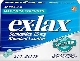 Ex-Lax Maximum Strength Sennosides, 25 mg, Stimulant Laxative Tablets for Gentle overnight relief, 24 count (Pack of 2)