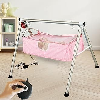 TINYTYKE Automatic Swing Cradle for Baby - Electric Swing w/Adjustable Speed - Fully-Foldable Stainless Steel Round Pipe Frame - Square Hammock Palna/Jhula for Newborns & Toddlers 0-3 Years - Pink