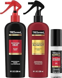 TRESemmé Blowout Products for Hair with 450°F Heat Protection & Frizz Control – Keratin Smooth Blowout Spray & Silk Serum + Protecting Heat Spray (3 Piece Set)