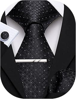 Men Plaid/Striped Ties Set Silk Business Wedding Formal Fashion Necktie and Pocket Square Cufflinks Set