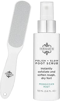 Dermasuri Callus Remover Foot Scrub - Exfoliating Feet Spray and High End Foot File - Dead Skin Remover, Callus Rasp, Scrubber, Peel and Soften Cracked Heels - Deluxe Pedicure Spa Treatment