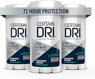 Certain Dri Extra Strength Clinical Antiperspirant Solid Deodorant, Hyperhidrosis Treatment for Men & Women, Powder Fresh, 1.7oz (3 Pack)