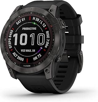Garmin 010-02541-10 fenix 7X Sapphire,Larger adventure smartwatch, Solar Charging Capabilities, rugged outdoor GPS watch, touchscreen, wellness features, Carbon Gray DLC Titanium with Black Band